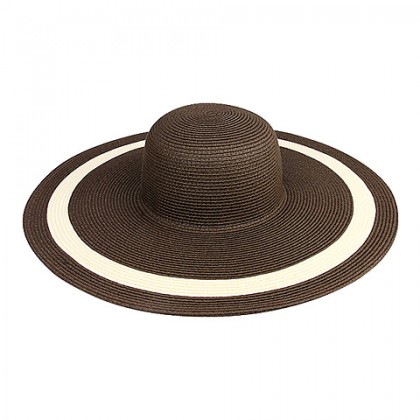 Wide Brim Striped Toyo Straw Hats – 12 PCS - Brown/ Natural - HT-8218BN-NT